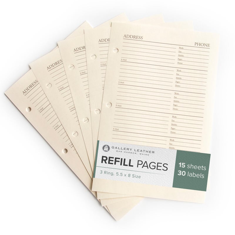 Gallery Leather Address Book Refill Replacement Pages - 3 Ring 5.5 x 8 Size  15 Sheets  30 Pages for 180 Entries  Quick and Easy Contact Storage and Updates - Image 1